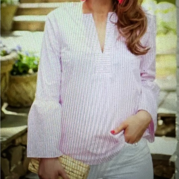 J. Crew Pink Striped Bell Sleeve Top / Tunic - Picture 5 of 9